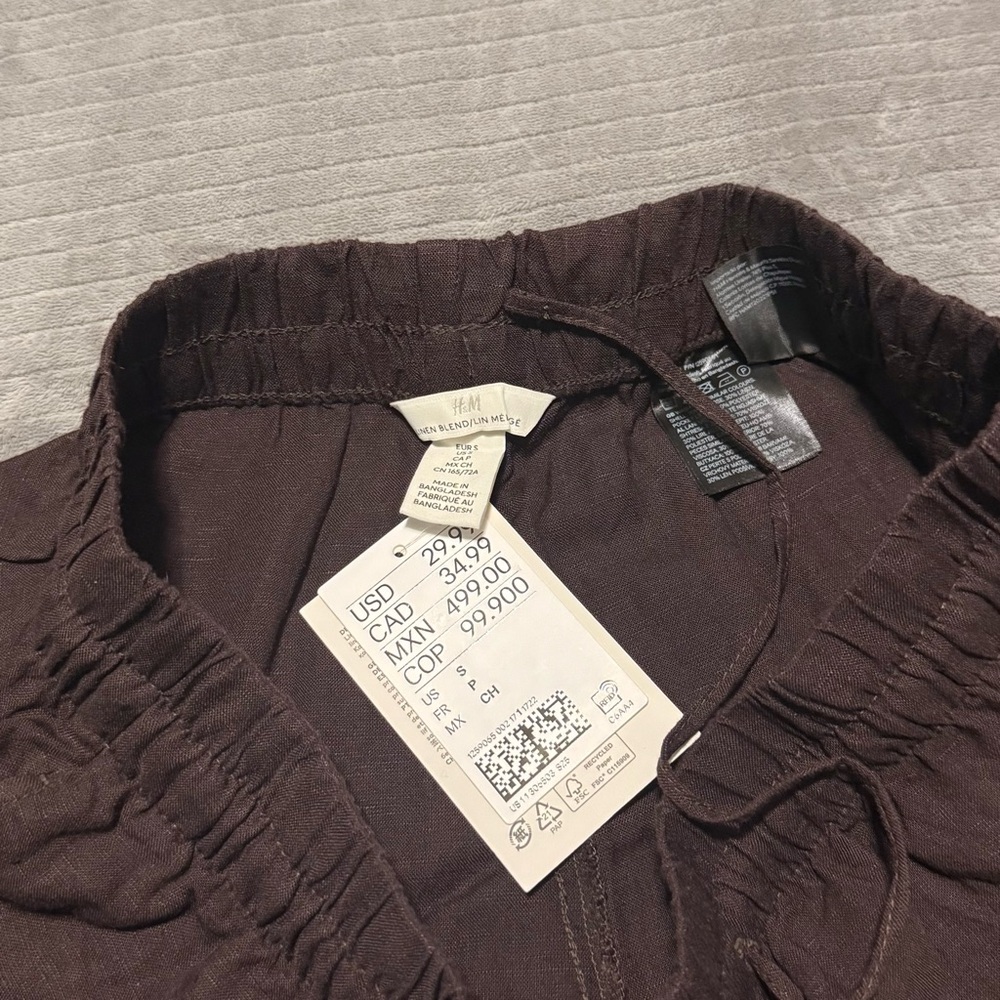 H&M Brown Wide-Leg Linen Pants - Picture 3 of 5